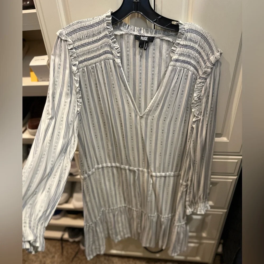 Paige Kylenn long sleeve tie waist flounce hem striped dress size Large- MINT - Picture 4 of 11
